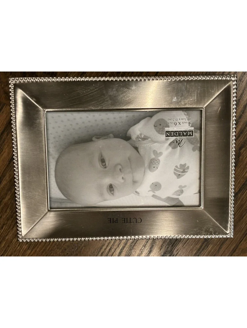 Malden Cutie Pie Metal Picture Frame 4x6 Beaded Edge Brushed Silver